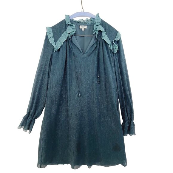 Kenzo Paris Women's Long Sleeve Mini Dress Teal Size 6 - Picture 2 of 12